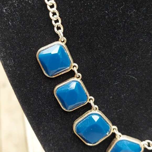 Cobalt Blue Square Stone Statement Chunky Necklace - Picture 10 of 11